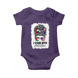 Stand With Palestine Baby Onesie Messy Bun Gaza Palestinian Flag TS10 Purple Print Your Wear