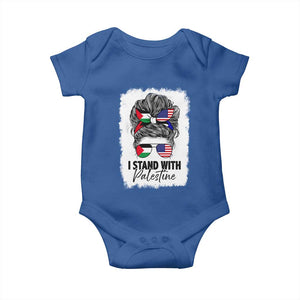 Stand With Palestine Baby Onesie Messy Bun Gaza Palestinian Flag TS10 Royal Blue Print Your Wear