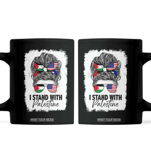 Stand With Palestine Coffee Mug Messy Bun Gaza Palestinian Flag TS10 Black Print Your Wear