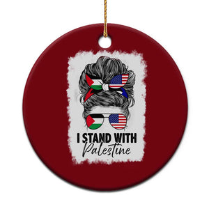 Stand With Palestine Ceramic Ornament Messy Bun Gaza Palestinian Flag TS10 1pc Red Print Your Wear