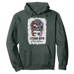 Stand With Palestine Hoodie Messy Bun Gaza Palestinian Flag TS10 Dark Forest Green Print Your Wear