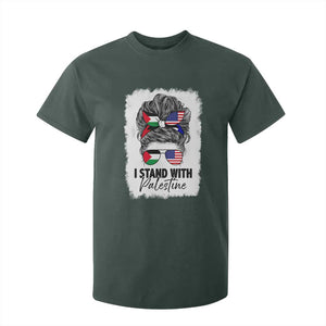 Stand With Palestine T Shirt For Kid Messy Bun Gaza Palestinian Flag TS10 Dark Forest Green Print Your Wear