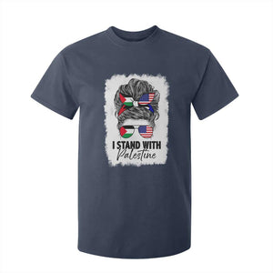 Stand With Palestine T Shirt For Kid Messy Bun Gaza Palestinian Flag TS10 Navy Print Your Wear