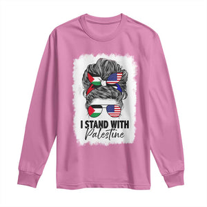 Stand With Palestine Long Sleeve Shirt Messy Bun Gaza Palestinian Flag TS10 Azalea Print Your Wear