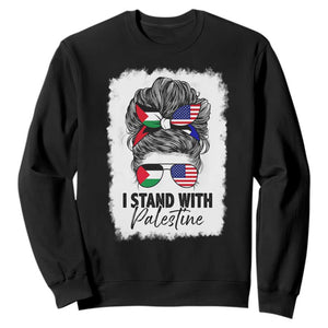 Stand With Palestine Sweatshirt Messy Bun Gaza Palestinian Flag TS10 Black Print Your Wear