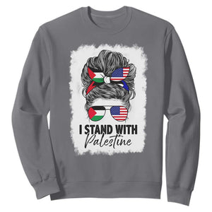 Stand With Palestine Sweatshirt Messy Bun Gaza Palestinian Flag TS10 Charcoal Print Your Wear