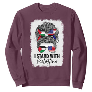 Stand With Palestine Sweatshirt Messy Bun Gaza Palestinian Flag TS10 Maroon Print Your Wear