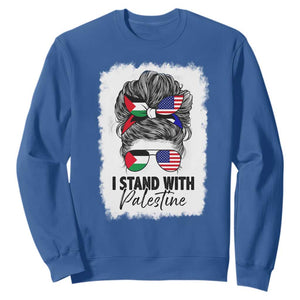 Stand With Palestine Sweatshirt Messy Bun Gaza Palestinian Flag TS10 Royal Blue Print Your Wear