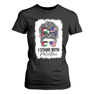 Stand With Palestine T Shirt For Women Messy Bun Gaza Palestinian Flag TS10 Black Print Your Wear