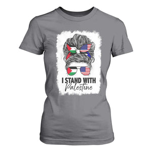 Stand With Palestine T Shirt For Women Messy Bun Gaza Palestinian Flag TS10 Charcoal Print Your Wear