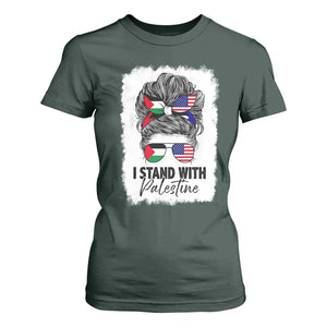 Stand With Palestine T Shirt For Women Messy Bun Gaza Palestinian Flag TS10 Dark Forest Green Print Your Wear
