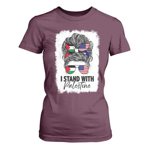 Stand With Palestine T Shirt For Women Messy Bun Gaza Palestinian Flag TS10 Maroon Print Your Wear