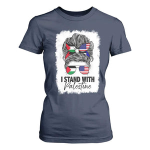 Stand With Palestine T Shirt For Women Messy Bun Gaza Palestinian Flag TS10 Navy Print Your Wear