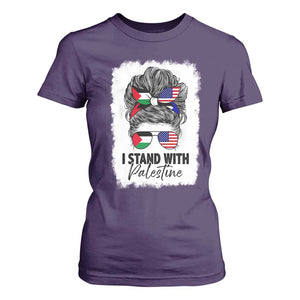Stand With Palestine T Shirt For Women Messy Bun Gaza Palestinian Flag TS10 Purple Print Your Wear