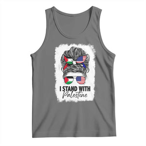 Stand With Palestine Tank Top Messy Bun Gaza Palestinian Flag TS10 Black Heather Print Your Wear