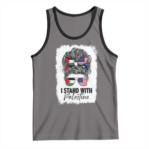 Stand With Palestine Tank Top Messy Bun Gaza Palestinian Flag TS10 Deep Heather Black Print Your Wear
