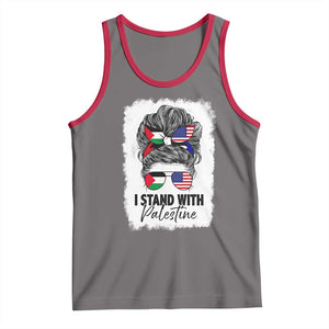 Stand With Palestine Tank Top Messy Bun Gaza Palestinian Flag TS10 Deep Heather Red Print Your Wear