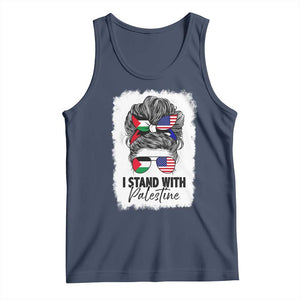 Stand With Palestine Tank Top Messy Bun Gaza Palestinian Flag TS10 Navy Print Your Wear