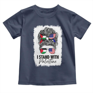 Stand With Palestine Toddler T Shirt Messy Bun Gaza Palestinian Flag TS10 Navy Print Your Wear