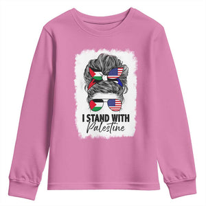Stand With Palestine Youth Sweatshirt Messy Bun Gaza Palestinian Flag TS10 Azalea Print Your Wear