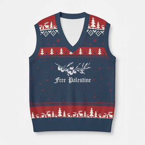 Free Palestine V-Neck Knit Sweater Vest Palestinian Olives Fruits TS10 Navy Red Print Your Wear