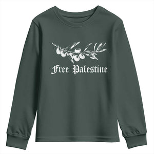 Free Palestine Youth Sweatshirt Palestinian Olives Fruits TS10 Dark Forest Green Print Your Wear