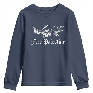 Free Palestine Youth Sweatshirt Palestinian Olives Fruits TS10 Navy Print Your Wear