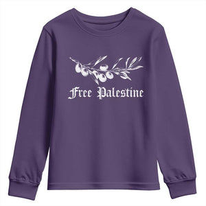 Free Palestine Youth Sweatshirt Palestinian Olives Fruits TS10 Purple Print Your Wear
