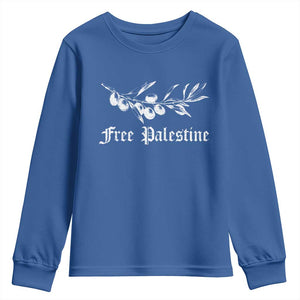 Free Palestine Youth Sweatshirt Palestinian Olives Fruits TS10 Royal Blue Print Your Wear