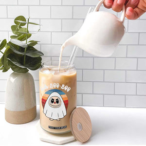 Cute Ghost Halloween Costume Glass Can Retro Spooky Trending Cartoon La Boo Boo TS10 Print Your Wear