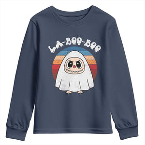 Cute Ghost Halloween Costume Youth Sweatshirt Retro Spooky Trending Cartoon La Boo Boo TS10 Navy Print Your Wear