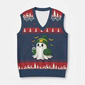 Halloween GB Ghost V-Neck Knit Sweater Vest Pumpkin Ghost Costume Cheesehead TS10 Navy Red Print Your Wear