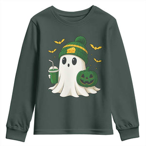 Halloween Packers Ghost Youth Sweatshirt Pumpkin Ghost Costume Cheesehead TS10 Dark Forest Green Print Your Wear