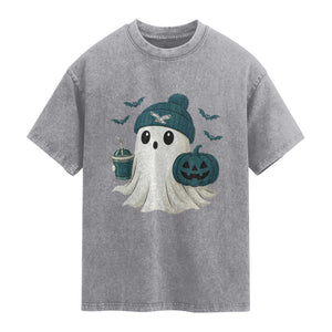 PFE Ghost Halloween Washed Cotton T-Shirt Retro Halloween Costume Philly Lover