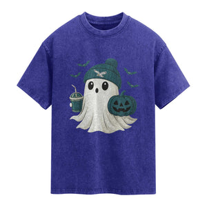 PFE Ghost Halloween Washed Cotton T-Shirt Retro Halloween Costume Philly Lover