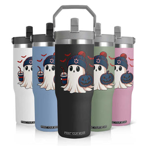 Ghost Halloween Flip Straw Tumbler Retro Patriot Halloween Costume TS10 Print Your Wear