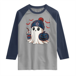 Ghost Halloween Raglan Shirt Retro Patriots Halloween Costume TS10 Sport Gray Navy Print Your Wear