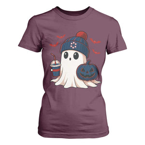 Ghost Halloween T Shirt For Women Retro Patriots Halloween Costume TS10 Maroon Print Your Wear