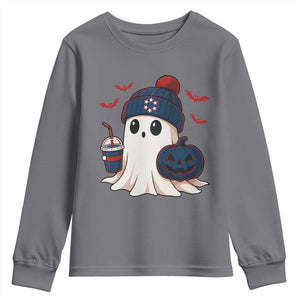 Ghost Halloween Youth Sweatshirt Retro Patriots Halloween Costume TS10 Charcoal Print Your Wear