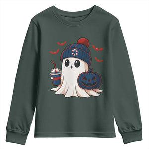 Ghost Halloween Youth Sweatshirt Retro Patriots Halloween Costume TS10 Dark Forest Green Print Your Wear