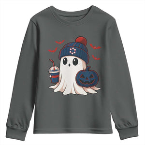 Ghost Halloween Youth Sweatshirt Retro Patriots Halloween Costume TS10 Dark Heather Print Your Wear