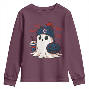 Ghost Halloween Youth Sweatshirt Retro Patriots Halloween Costume TS10 Maroon Print Your Wear