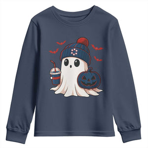 Ghost Halloween Youth Sweatshirt Retro Patriots Halloween Costume TS10 Navy Print Your Wear