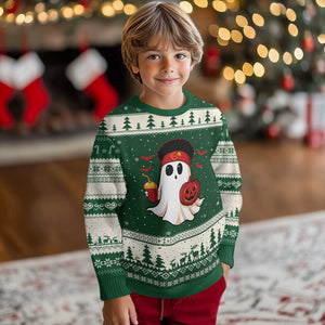 Halloween KC Ghost Ugly Christmas Sweater Pumpkin Ghost Costume Football TS10 Forest Green Beige Print Your Wear
