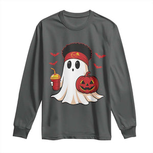 Halloween Chiefs Ghost Long Sleeve Shirt Pumpkin Ghost Costume TS10 Dark Heather Print Your Wear