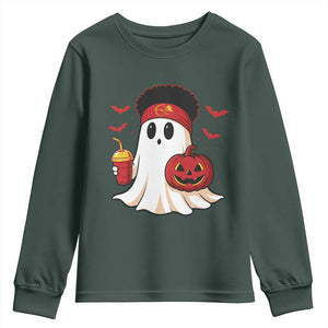 Halloween KC Ghost Youth Sweatshirt Pumpkin Ghost Costume Football TS10 Dark Forest Green Print Your Wear