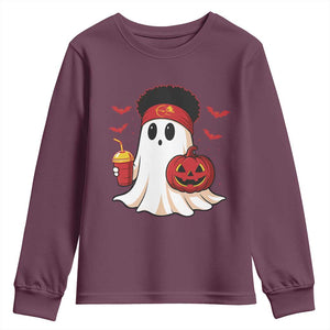 Halloween KC Ghost Youth Sweatshirt Pumpkin Ghost Costume Football TS10 Maroon Print Your Wear