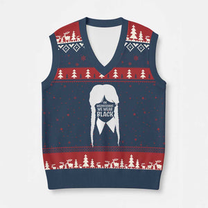On Wednesdays We Wear Black V-Neck Knit Sweater Vest Goth Halloween TS10 Navy Red Print Your Wear