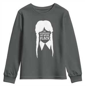 On Wednesdays We Wear Black Youth Sweatshirt Goth Halloween TS10 Dark Heather Print Your Wear
