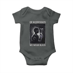 On Wednesdays We Wear Black Baby Onesie Tarot Card Goth Halloween TS10 Dark Heather Print Your Wear